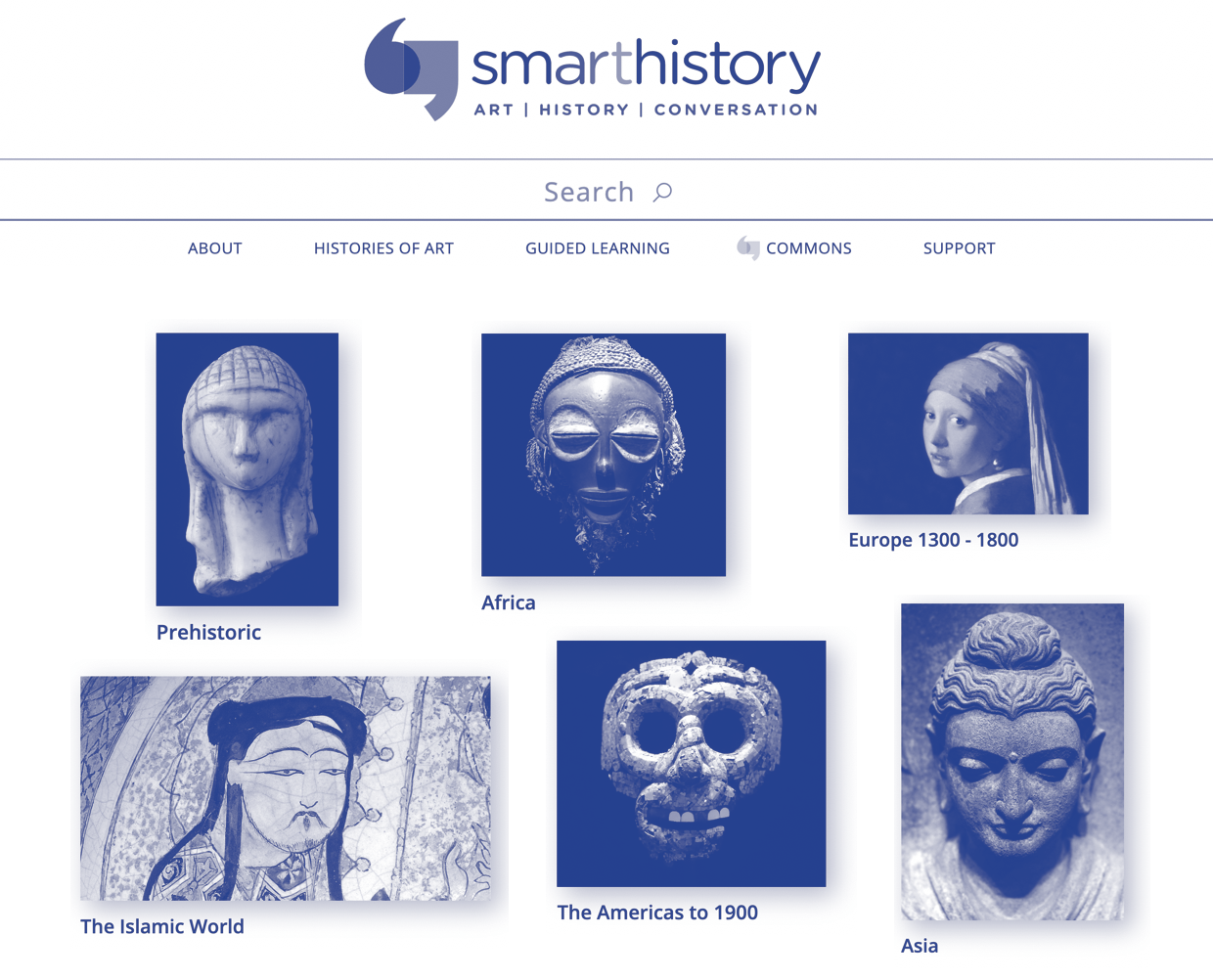 A screenshot of the homepage of the Smarthistory website, which shows a sequence of images from different periods in art history