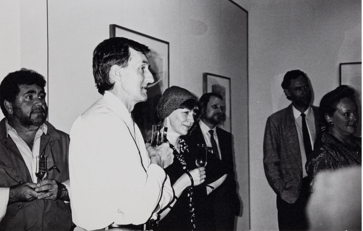 A photograph of Bernice Murphy, Leon Paroissien and others at the Power Gallery of Contemporary Art