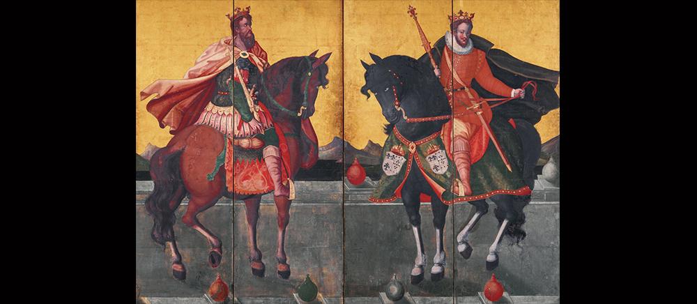 Painting of European kings on horses.